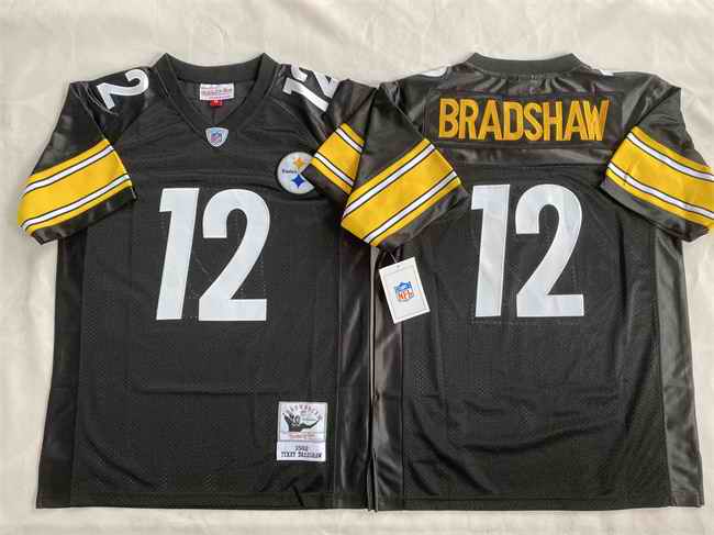 Men's Pittsburgh Steelers #12 Terry Bradshaw Black Stitched Football Jersey